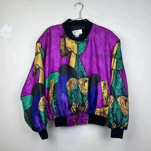 Vintage Picasso-Inspired Colorful Bomber Jacket